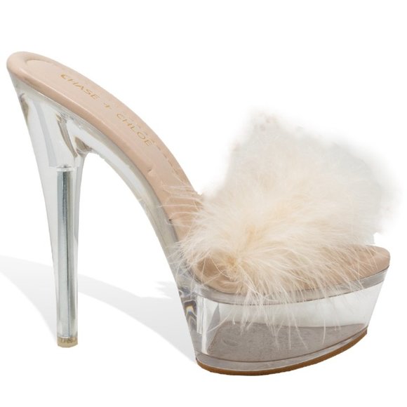 Women’s clear Platform Fluffy Stiletto Heel Sandals - Picture 1 of 4
